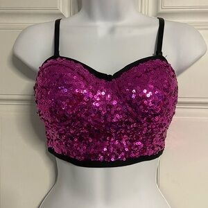 BALERA Fuchsia Hit Pink Sequined DANCE BRA TOP